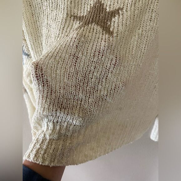 Altar’d State Open Knit Boxy Star Sweater Cream Tan Blue Loose Fit Size M - Picture 5 of 6